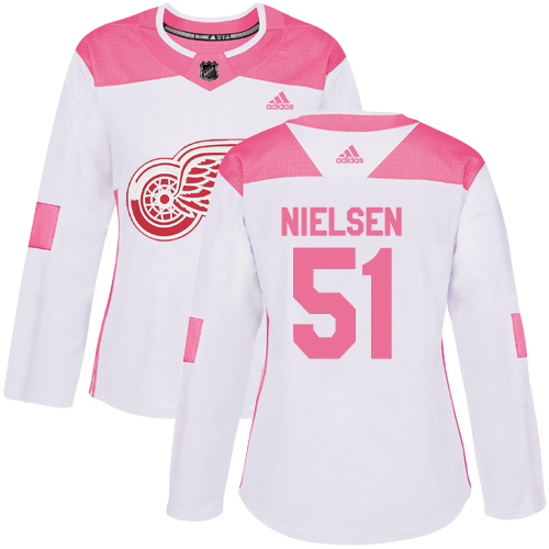 Adidas Red Wings #51 Frans Nielsen White/Pink Authentic Fashion Women's Stitched NHL Jersey - Click Image to Close